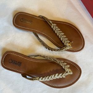 Carlos Santana Fancy Rhinestone Leaf design thong sandal Size 7.5 M